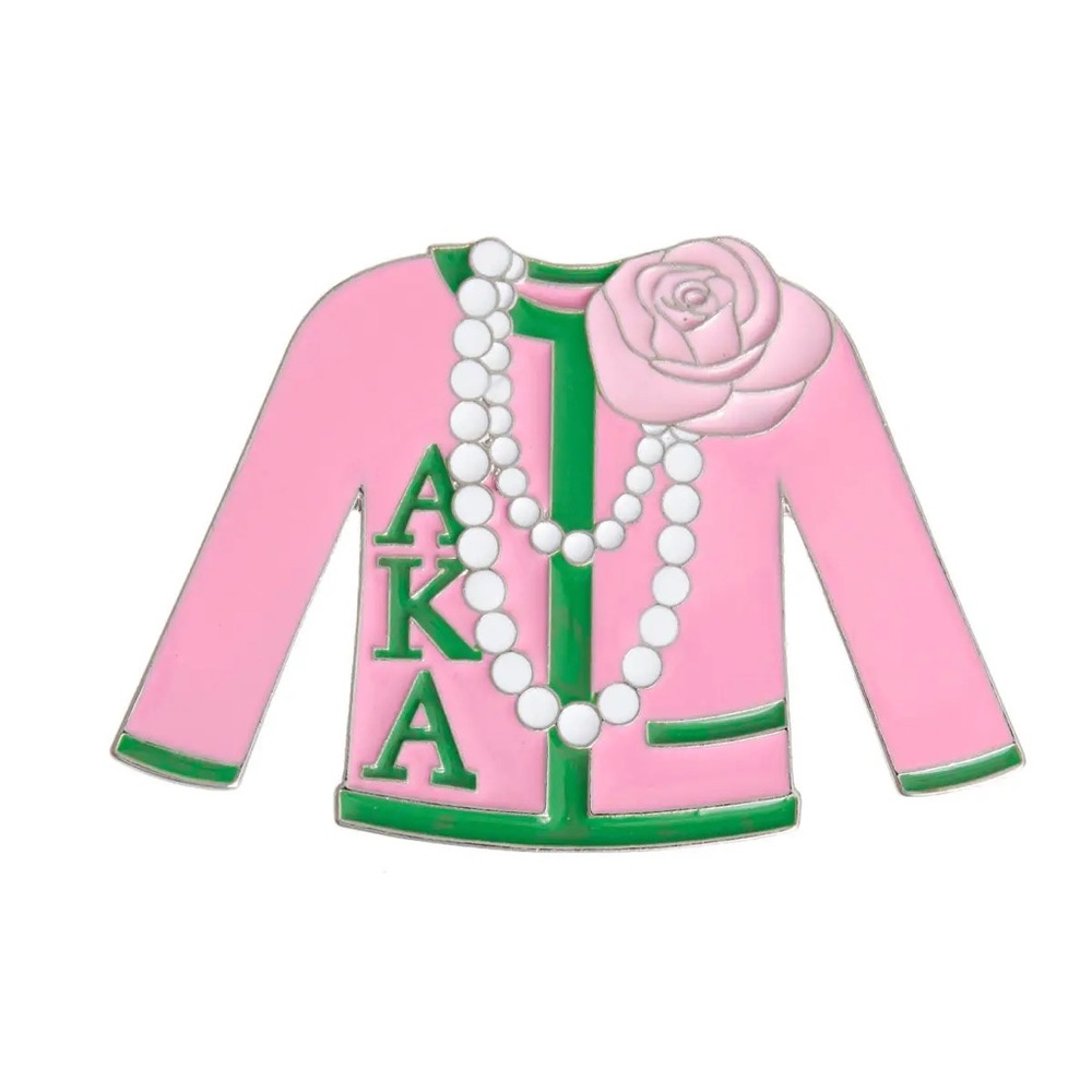 Aka Pink Green Sorority Sweater Pin Brooch